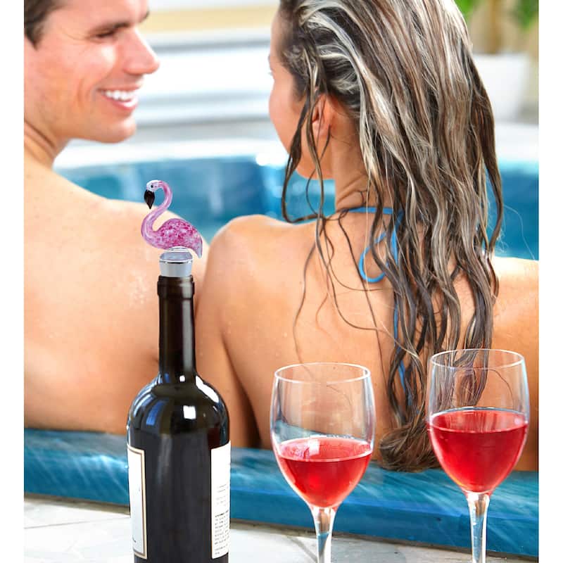 Cheers Flamingo Glass Wine Stopper - Elegant Vacuum Seal Reusable - 1Lx2Wx4.75H inches