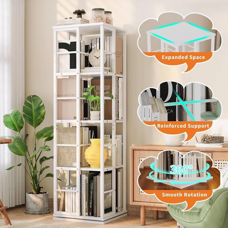 4-Tier 360° Narrow Rotating Bookshelf, Standing Book Storage Organizer