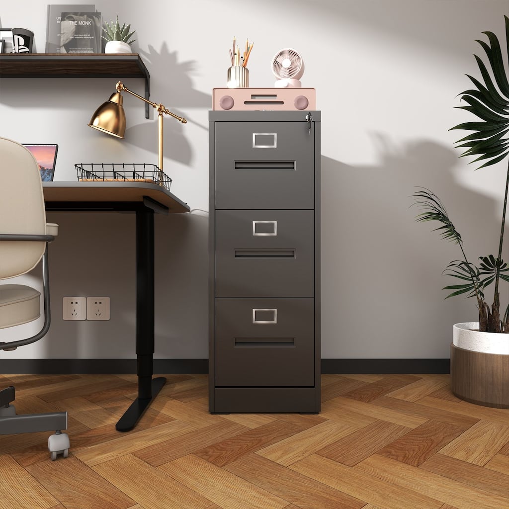 3-Drawer Narrow File Cabinet with Lock