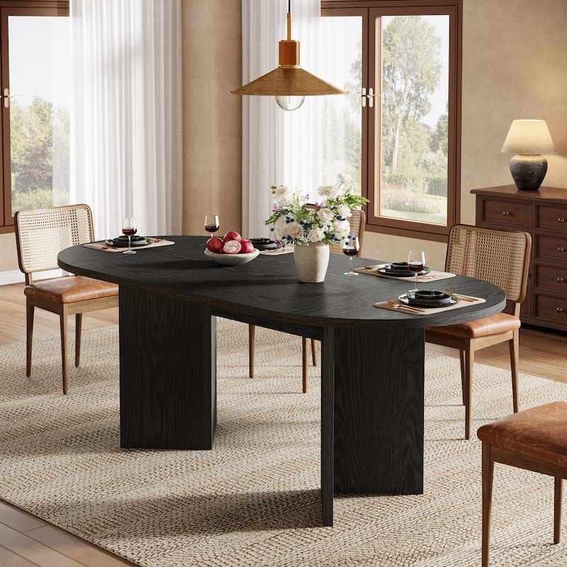63" Oval Dining Table, Farmhouse Kitchen Table - Black
