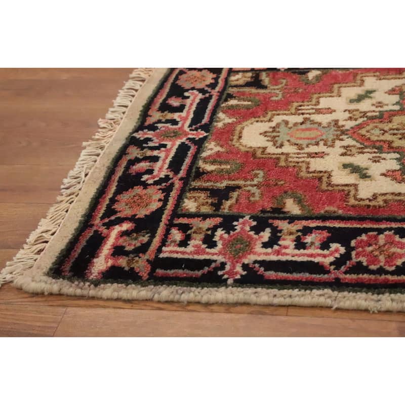 Hand Knotted Oriental 100% Wool Carpet Traditional Medallion Beige & Ivories Heriz (serapi) Area Rug - 3' 0'' X 2' 0''