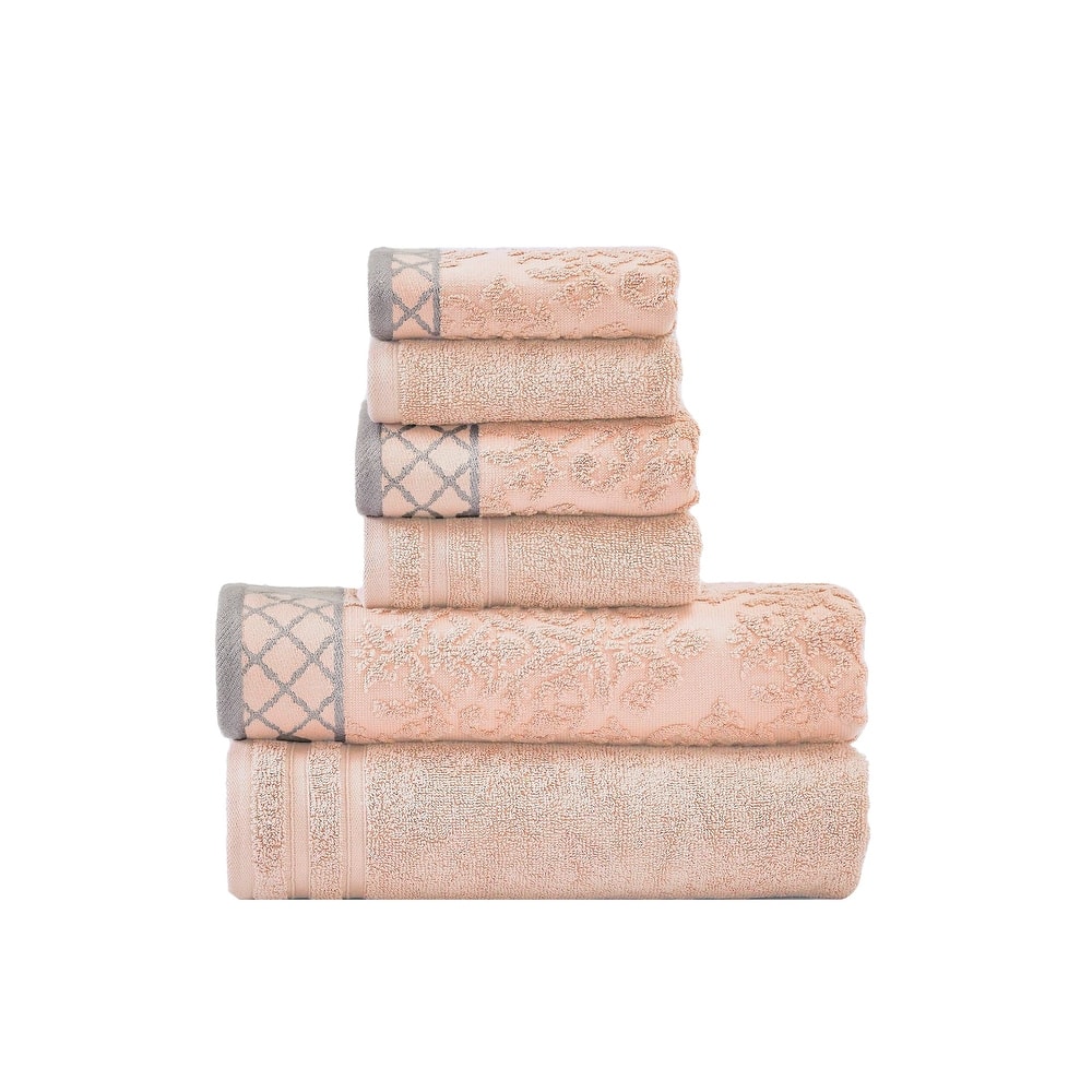 Modern Threads Damask Jacquard 6-piece Embellished Border Towel Set