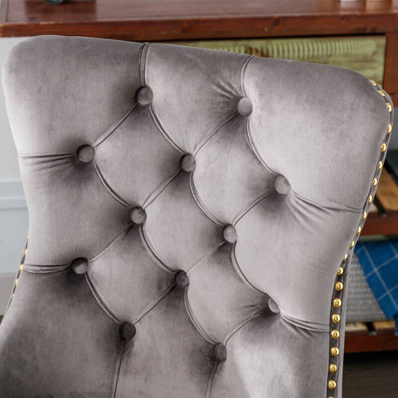 Velvet Upholstered Tufted Button Home Office Chair, Adjustable Wingback Armless Desk Chair, Swivel Vanity Chair with Metal Base