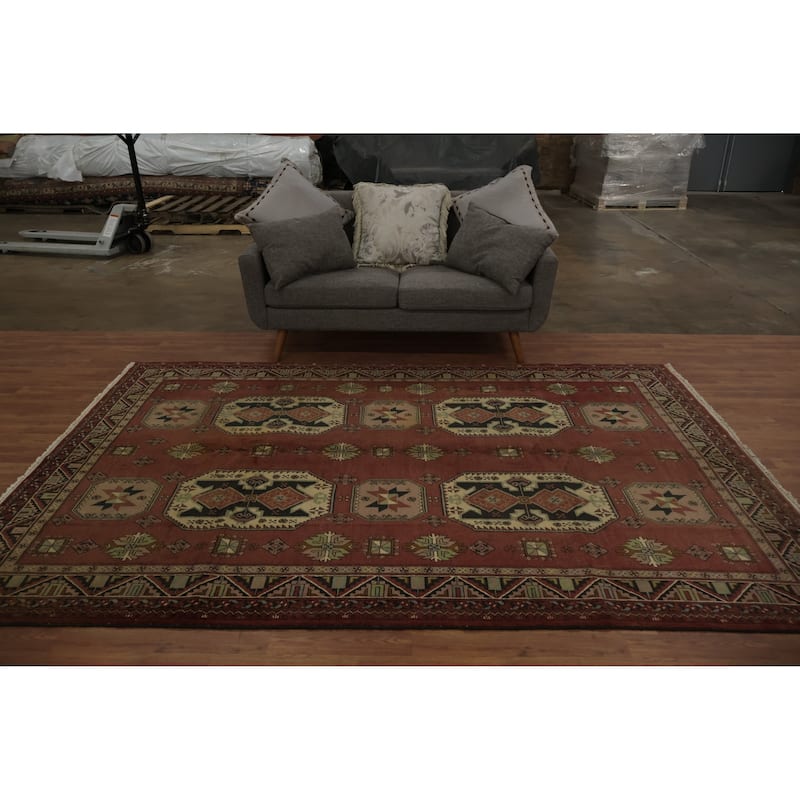Hand Knotted Oriental 100% Wool Carpet Traditional Geometric Oranges & Rust Balouch Area Rug - 9' 9'' X 6' 7''
