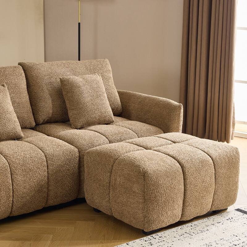 American Tufed Boucle Sofa with Ottoman - 3 Seat 1 Ottoman