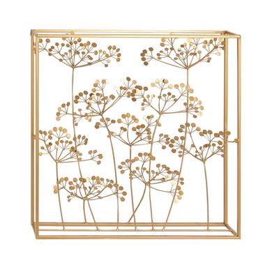 Metal Floral Wall Decor with Gold Frame - Gold - Roche River Decor