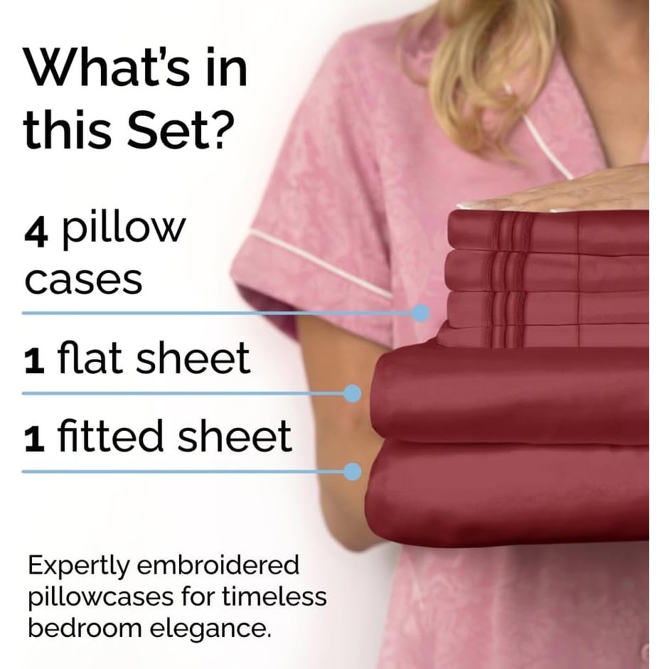 CGK Linens 6 Piece Solid Deep Pockets Microfiber, Easy-Fit Bed Sheet Set - Picture 21 of 396