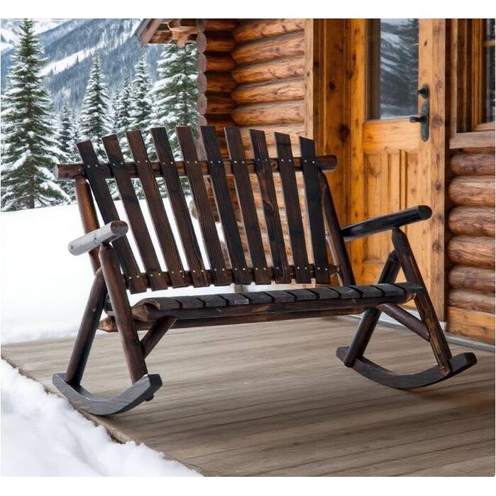 GDFStudio - 2-Seater Outdoor Wooden Adirondack Rocking Chair - Brown