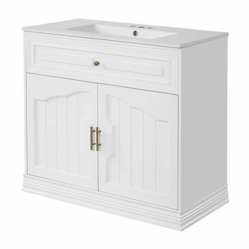 36" Luxurious Bathroom Vanity with Ceramic Sink, Bathroom Vanities Cabinet with 2 Large Soft Closing Doors