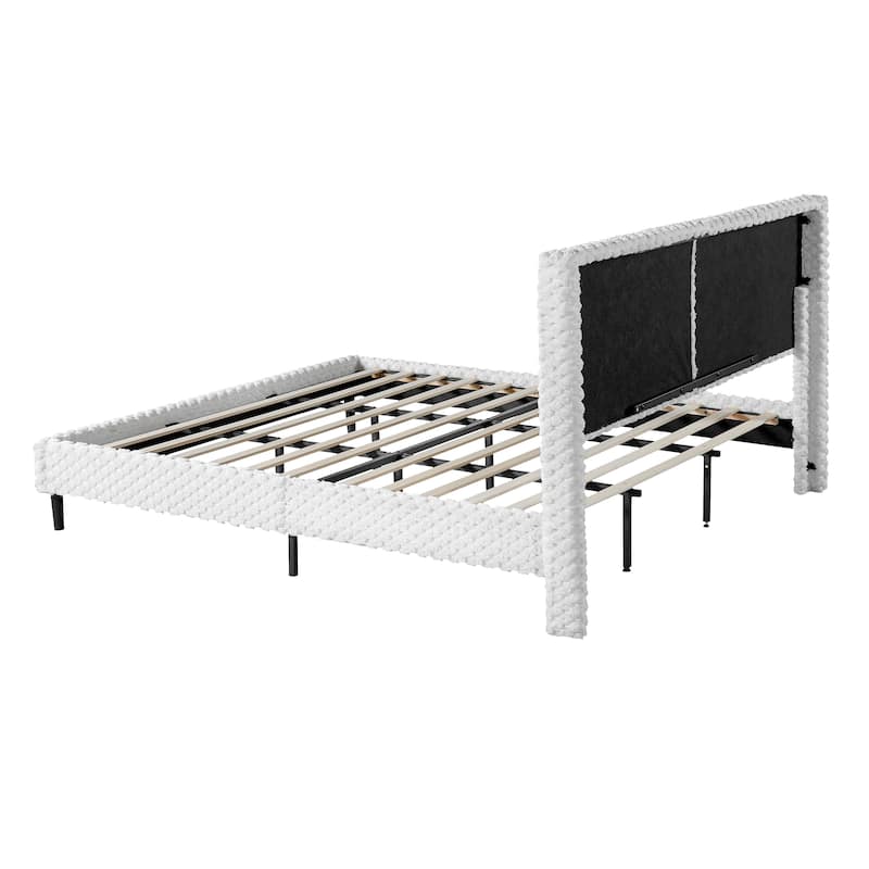 Upholstered King Bed with Plush Fabric and Padded Backrest Solid Wood Frame