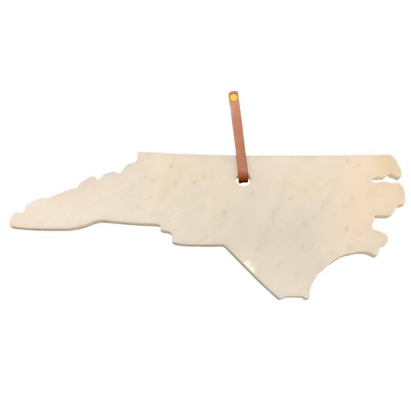 Lg Polished Marble "North Carolina" Cutting Board w/Leather belt - A - White