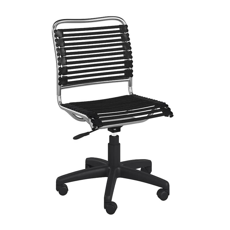 37" Black and Chrome Flat Bungee Cord Low Back Office Chair - 18.12" W x 37.21" H x 24" D