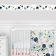 preview thumbnail 1 of 1, Blue Watercolor Floral Collection Wallpaper Wall Border - Blush Pink Navy Green and White Shabby Chic Rose Flower Farmhouse Boho
