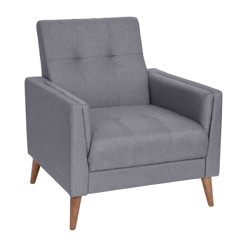 Mid-Century Modern Upholstered Tufted Chair with Wood Legs