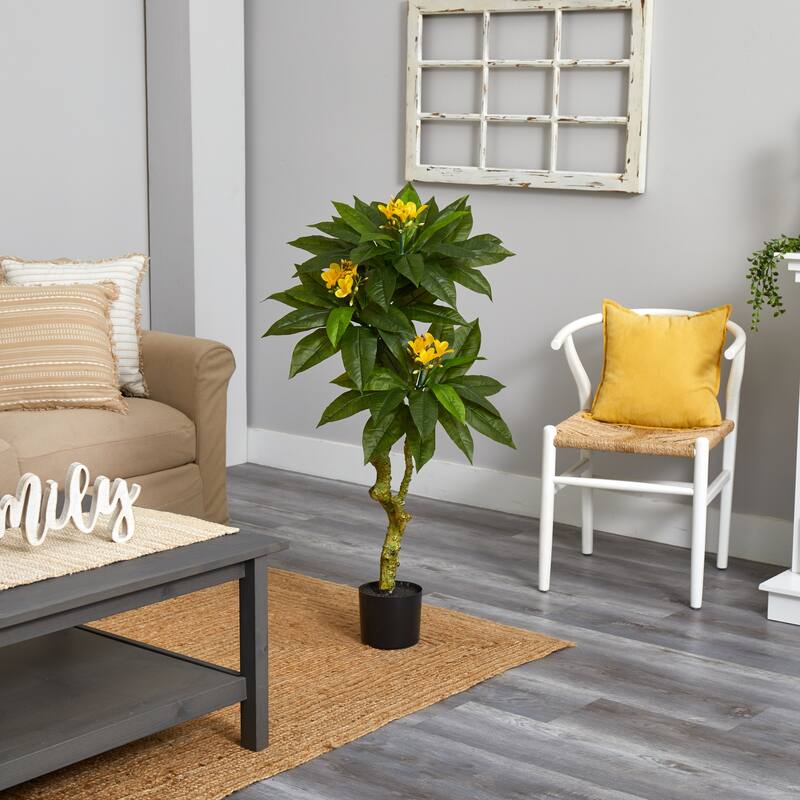 Artificial Plumeria Tree 4Ft - Indoor Outdoor UV Resistant Decorative Plant - Green - 41-50 Inches