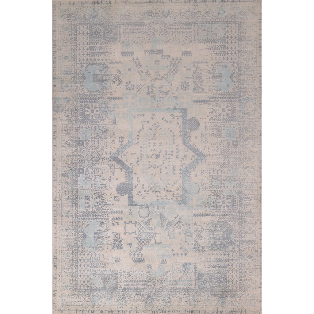 Abstract Modern Area Rug Hand-Knotted Beige Wool Carpet - 5'4" x 7'9"