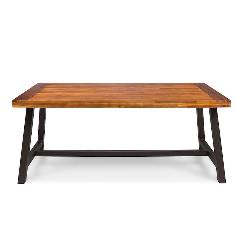 Linden Outdoor 6 Piece Rustic Iron and Acacia Wood Dining Set by Christopher Knight Home