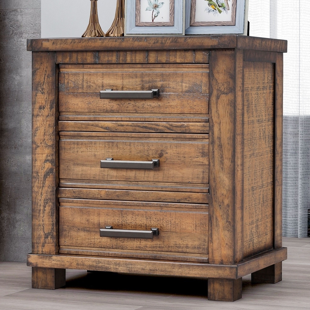 Rustic Three Drawer Reclaimed Solid Wood Farmhouse Nightstand