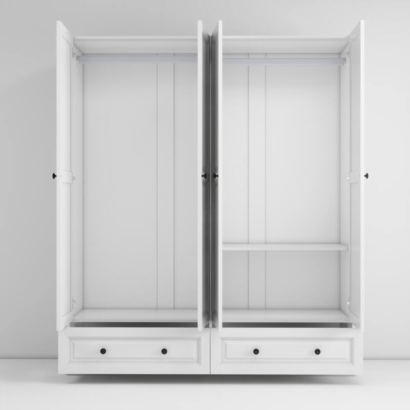Versatile 4-Door Wardrobe with 2 Drawers, Spacious White Closet for Bedrooms or Guest Rooms - 63" in Width