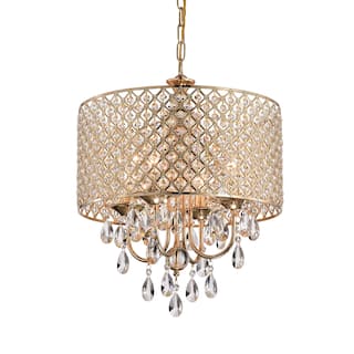 Round Beaded Drum Chandelier with Hanging Crystals