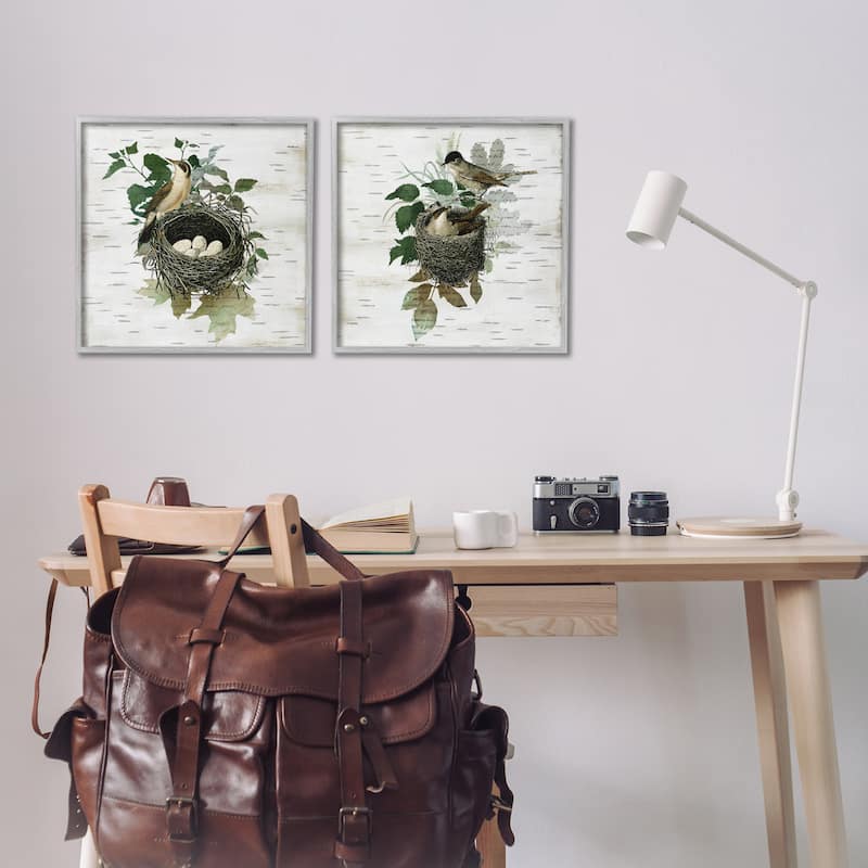 Stupell Rustic Vintage Bird Nests Framed Giclee Art Design By Susan Arnot (Set of 2)