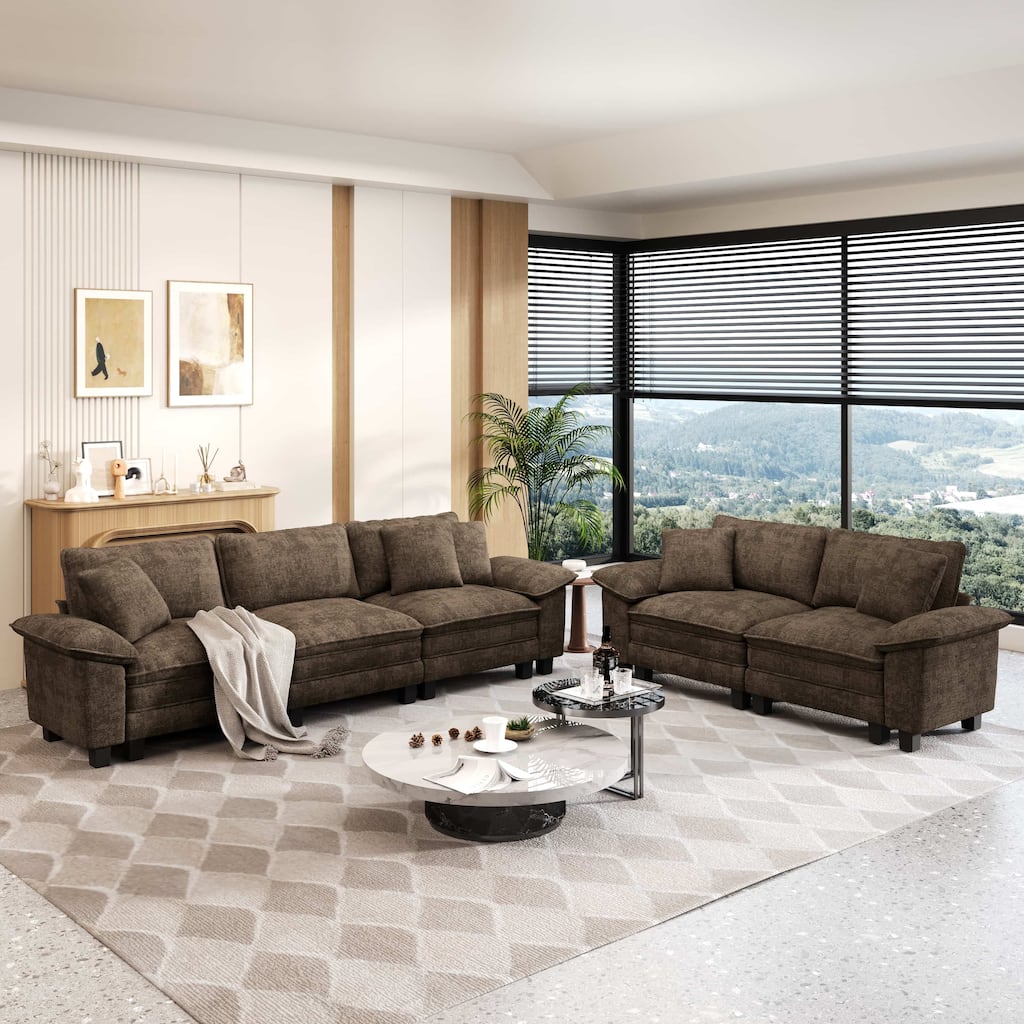 MAISON ARTS 2-Piece Chenille & Corduroy Sofa Set, Comfy 3/4/5-Seater Modular Loveseat & Armchair with Throw Pillows