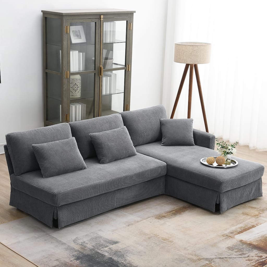L-shaped Corduroy Sectional Sofa 4-seat Upholstered Sectional Couch