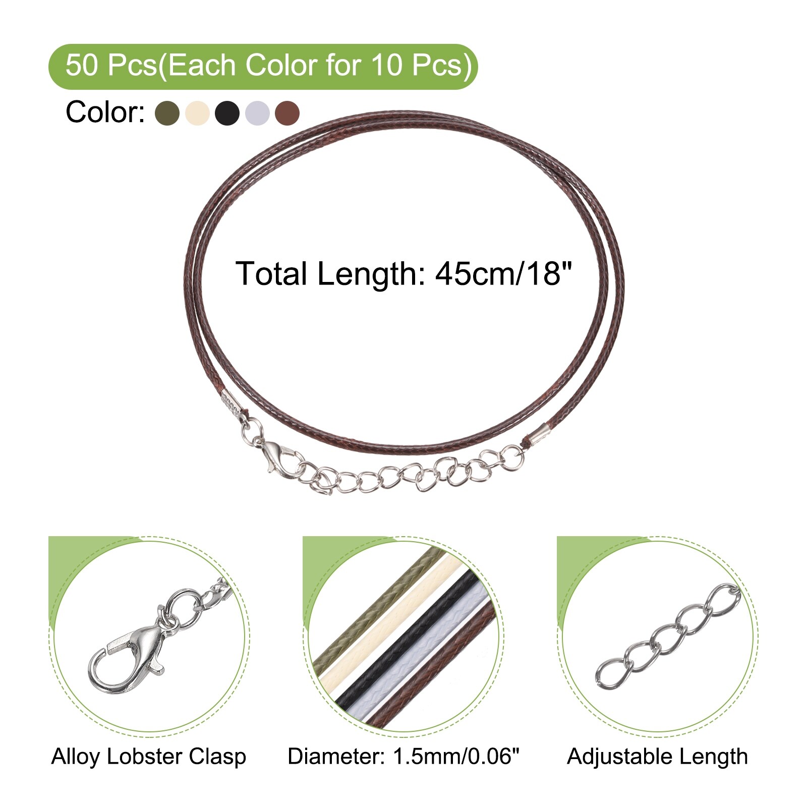 Waxed Necklace Cord, Bulk Necklace String with Extension Chain Waxed Leather Cord Rope for Jewelry Making DIY Bracelet