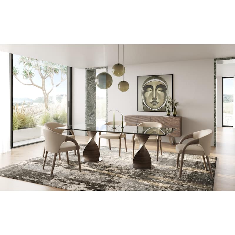 Modrest Wynetta Mid-Century Modern Grey Vegan Leather & Grey Ash Dining Chair