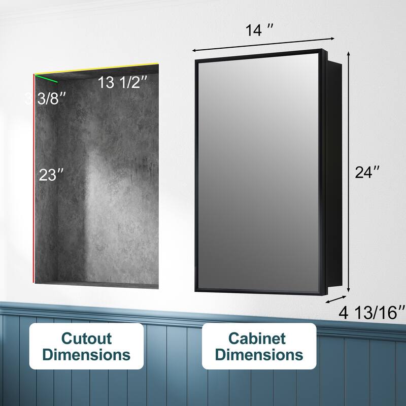 Elise Iron Medicine Cabinet with Mirror, Adjustable Shelves, Recessed or Wall Mount