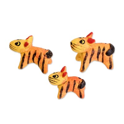 Novica Handmade Tiger Family Ceramic Figurines (Set Of 3)