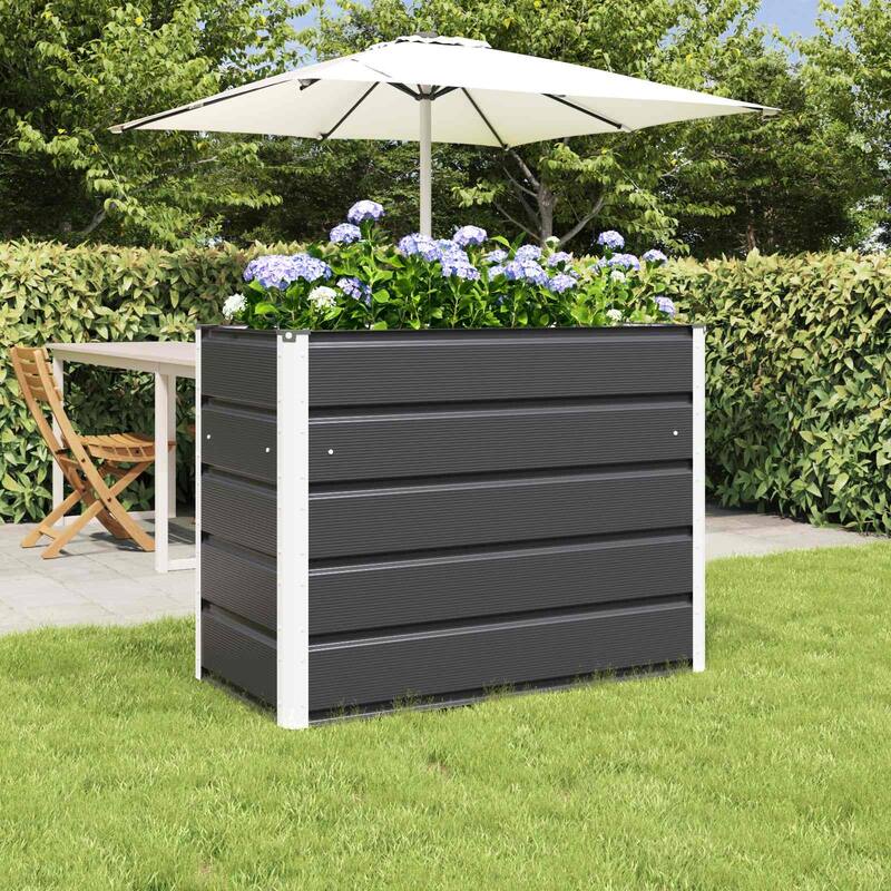 vidaXL Planter in Galvanised Steel - 39.37 x 19.69 x 17.72 - Black - 39.37 x 19.69 x 30.31 in