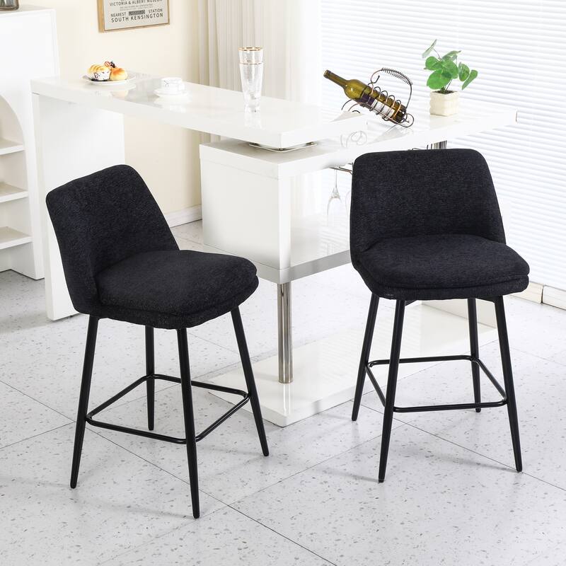 Counter Height Swivel Bar Stools Set of 2, 360°Swivel Upholstered Barstools with Back and Metal Legs, Counter Stools