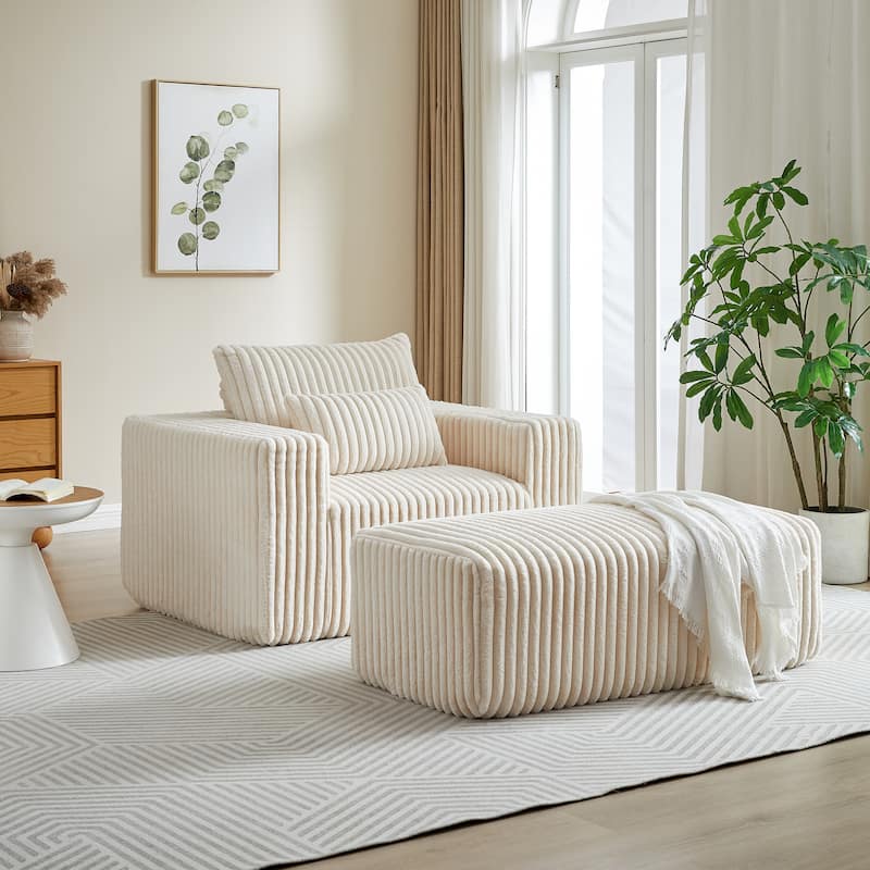 Roomfitters 62.5" Modern Corduroy Lounge Chair with Removable Ottoman, Stylish Sleeper Sofa with Pillows, for Living Room