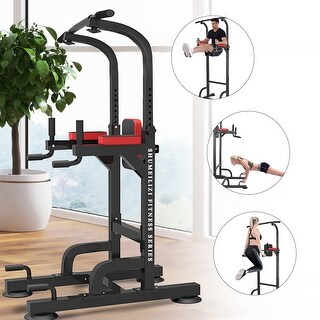 Power Tower Pull Up Bar Dip Stand Station Height Adjustable Full Body ...