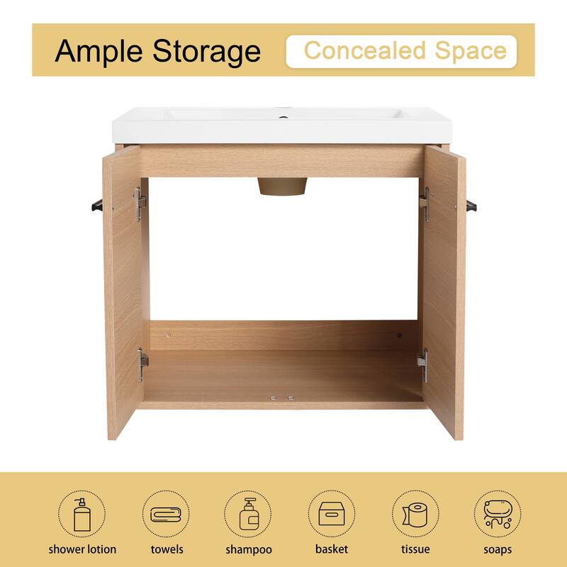 Malwee 24"/30"/36" Floating Bathroom Vanity, Wall Mounted Bathroom Vanity with Sink and Soft Close Doors