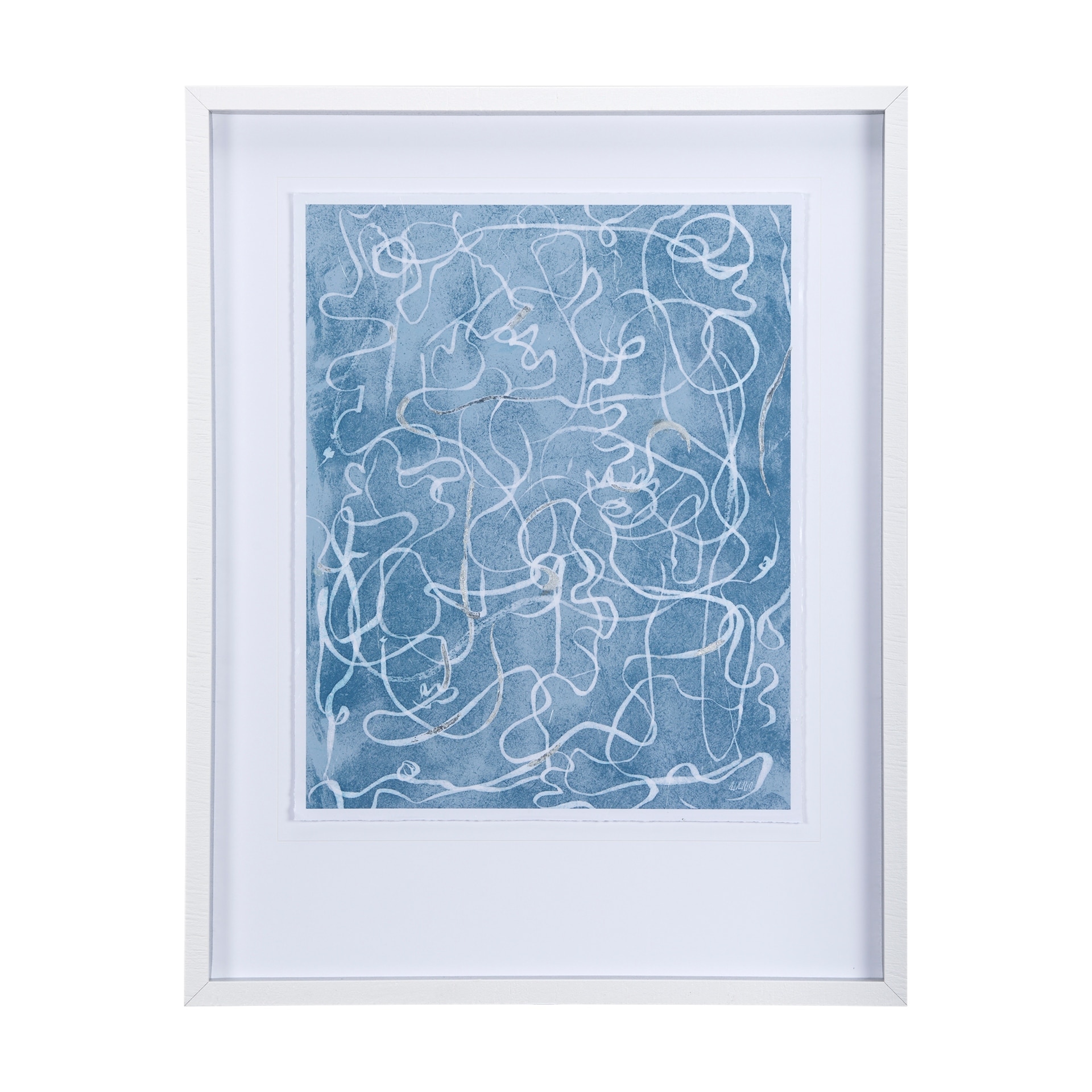 Thread Blue III by Mercana Studio a Hand Embellished Textured Framed Art Print Matted under Glass