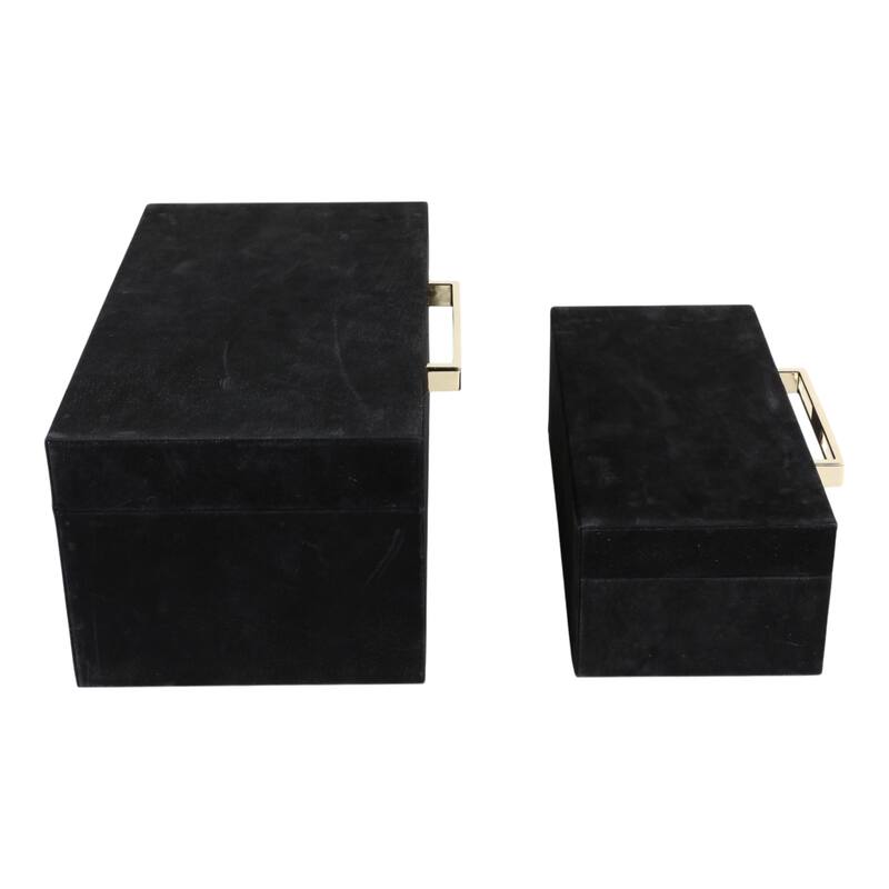 Wood Decorative Boxes Metal Handle with Lid (Set of 2) - 4/6" Black - 14" x 8" x 6"