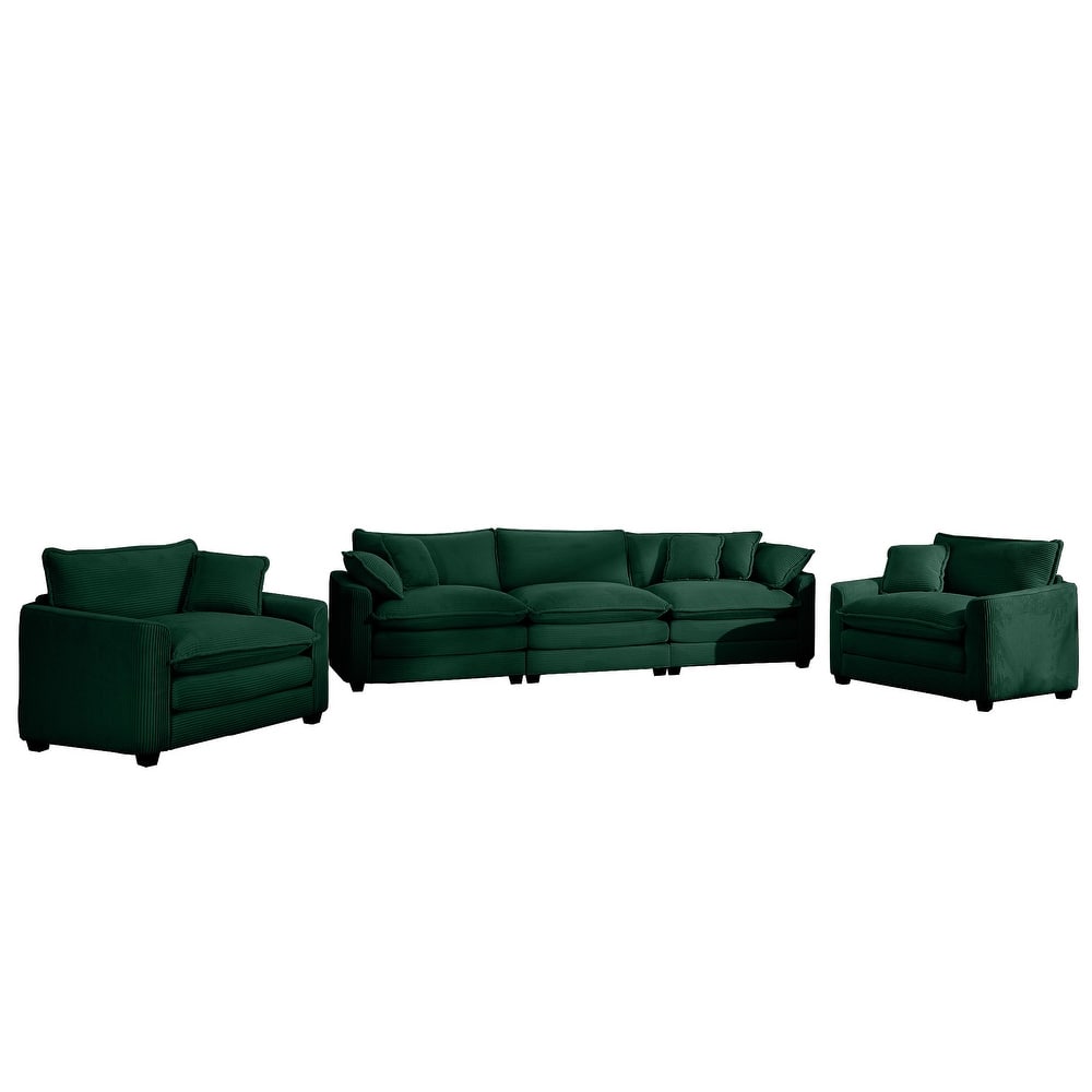 3-Piece Corduroy Flexible Combinations Sofa Set with 3-Seater Cushions Sofas and 2 Single Sofa Chairs for Livingroom
