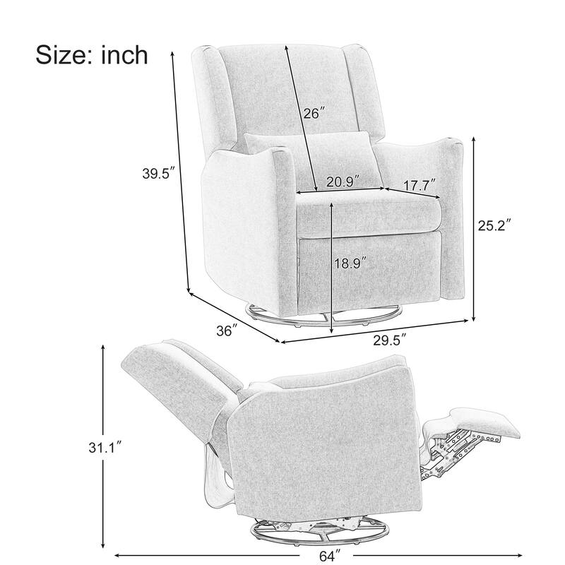 360 Swivel Rocker Recliner Chair, Wingback Accent Chair Nursery Chair with Adjustable Backrest & Footrest, Beige