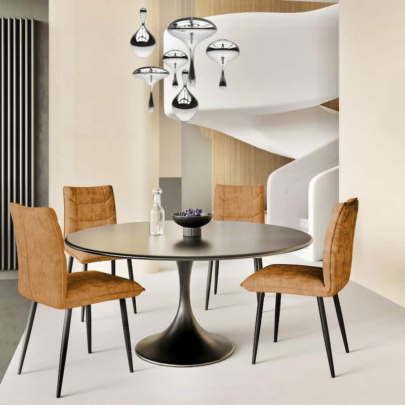 Modern Velvet Dining Chairs 2-Piece Set-Soft Cushioned Seats with Iron Frames - Yellow