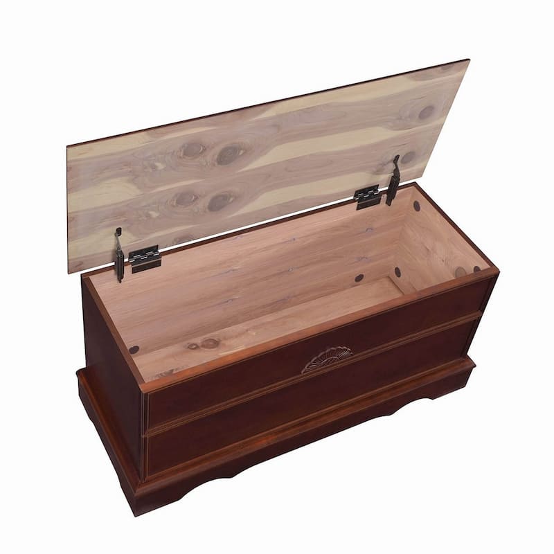 Traditional Style Lift Top Wooden Chest with Carved Details, Dark Brown
