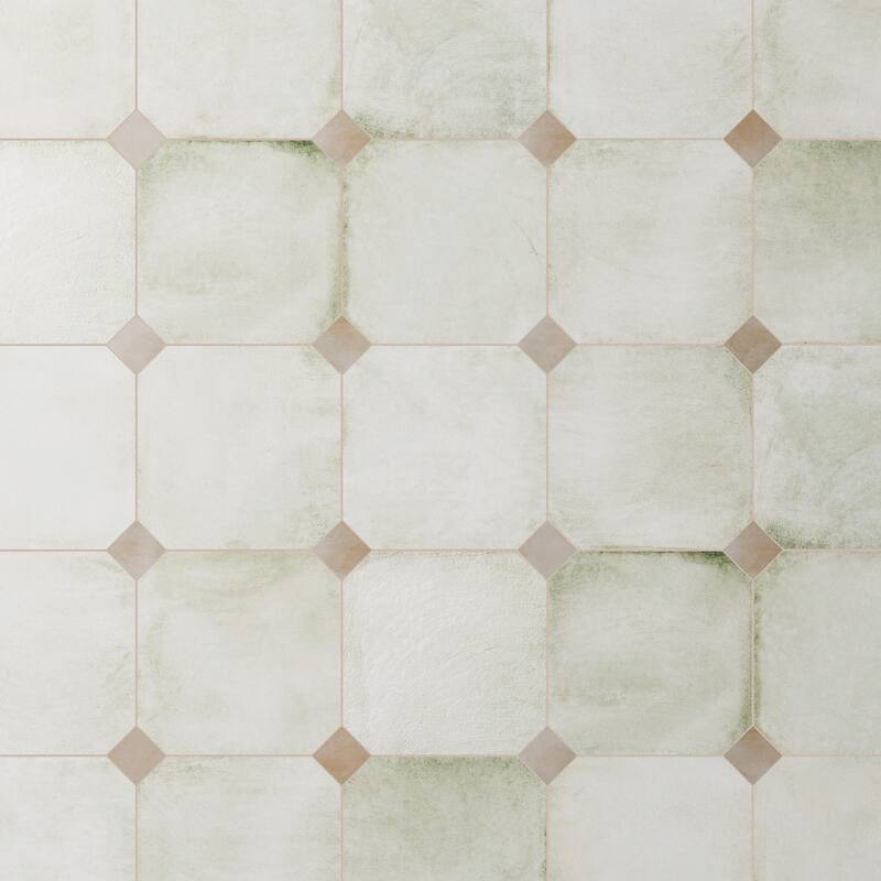 Merola Tile Laverton Octagon Nieve with Taco Arena 7-7/8" x 7-7/8" Porcelain Floor and Wall Tile