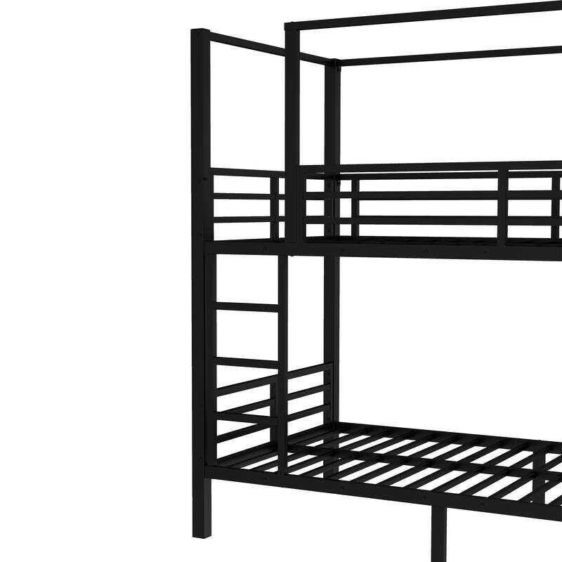 Quadruple Metal Bunk Bed with Built-in Storage Shelves & Wardrobe, Sturdy Black Frame
