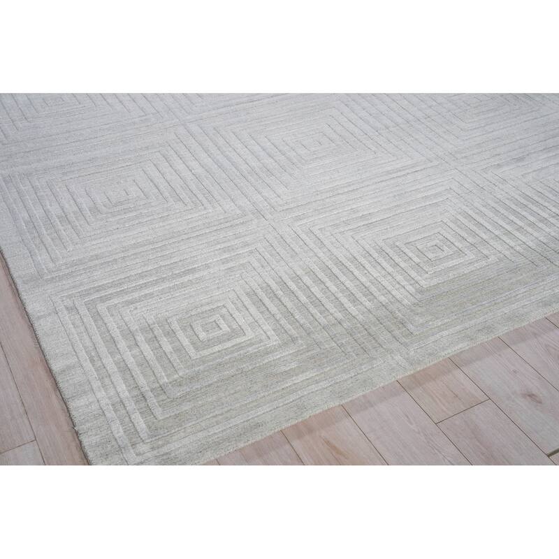 Exquisite Rugs Castelli Handmade Handloomed Bamboo Silk/New Zealand Wool Light Silver Area Rug.