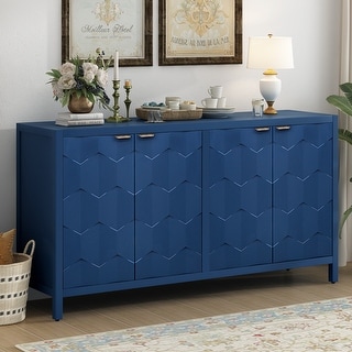 4-Door Console Sideboard with Metal Handles for Living Room or Entryway Storage Solutions