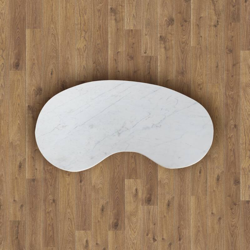 48" Curved Mango Wood Coffee Table with White Banswara Marble Top