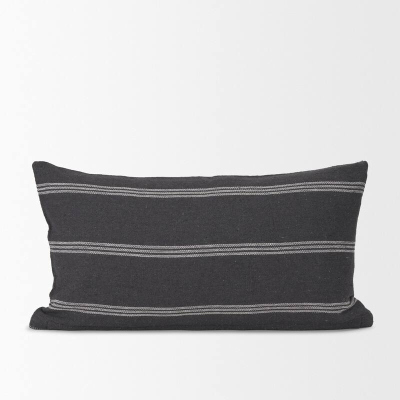 Jayme Gray and White Striped Cotton Decorative Lumbar Pillow Cover