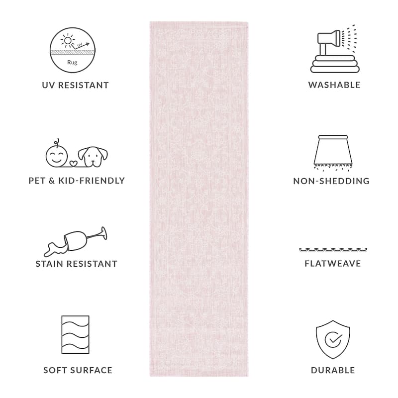 SAFAVIEH Courtyard Hasina Indoor /Outdoor Waterproof Patio Backyard Rug - 2'3" x 8' Runner - Soft Pink/Ivory
