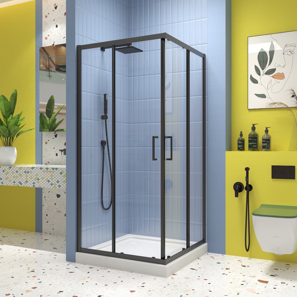 36 in. W x 72 in. H Sliding Corner Framed Shower Door in Matte Black Finish - 36" x 72"